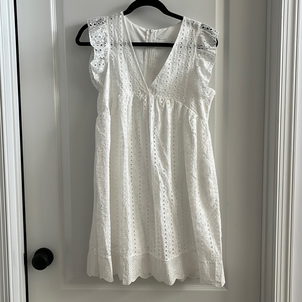 White eyelet mini dress.